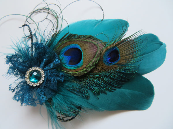 Teal Green Feather Whisper Hair Clip
