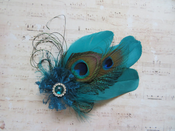 Teal Green Feather Whisper Hair Clip
