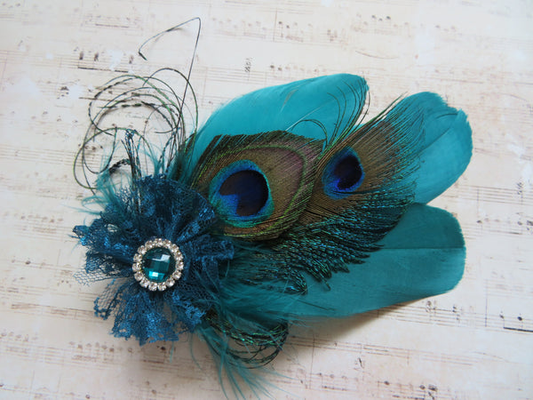 Teal Green Feather Whisper Hair Clip