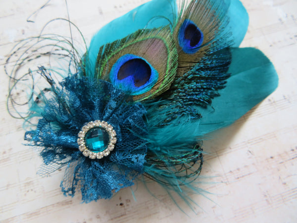 Teal Green Feather Whisper Hair Clip
