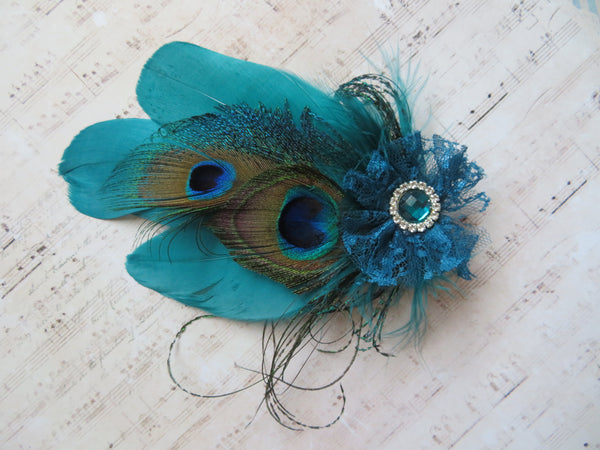 Teal Green Feather Whisper Hair Clip