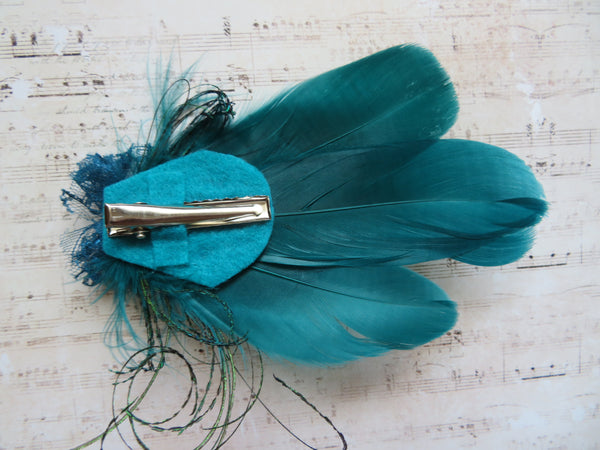 Teal Green Feather Whisper Hair Clip