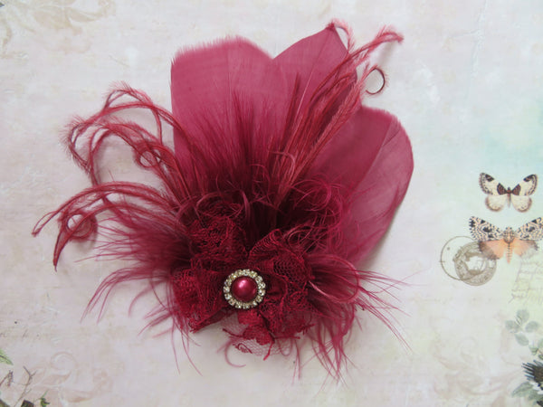 Burgundy Feather Whisper Hair Clip