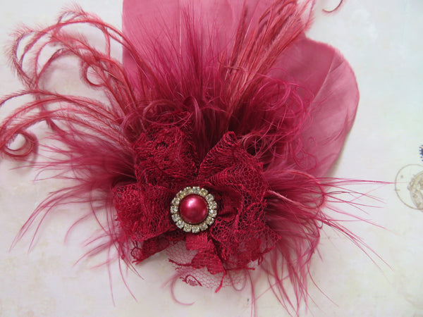 Burgundy Feather Whisper Hair Clip
