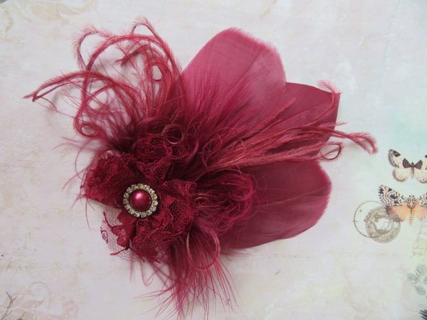 Burgundy Feather Whisper Hair Clip