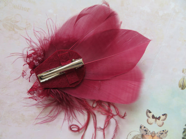 Burgundy Feather Whisper Hair Clip