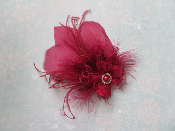 Burgundy Feather Whisper Hair Clip