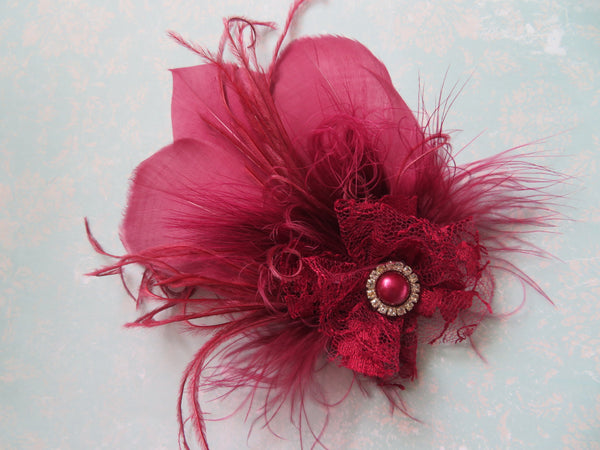 Burgundy Feather Whisper Hair Clip