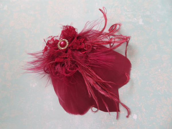 Burgundy Feather Whisper Hair Clip
