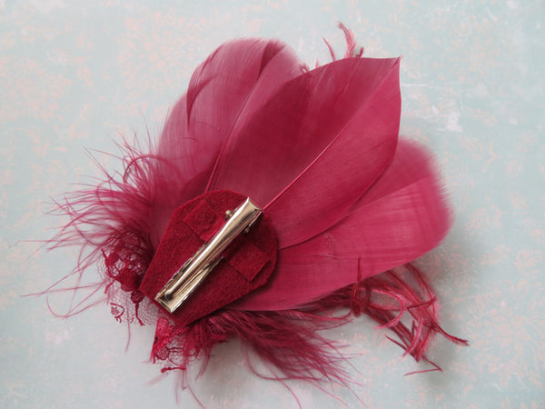 Burgundy Feather Whisper Hair Clip