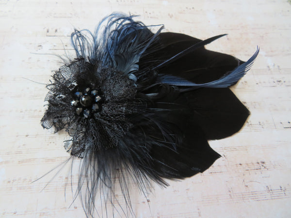 Black and Midnight Blue Feather Whisper Hair Clip