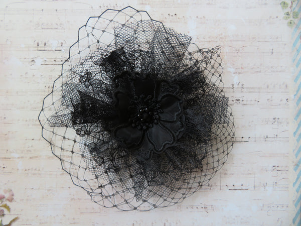 Black Lace and Net Florence Fascinator
