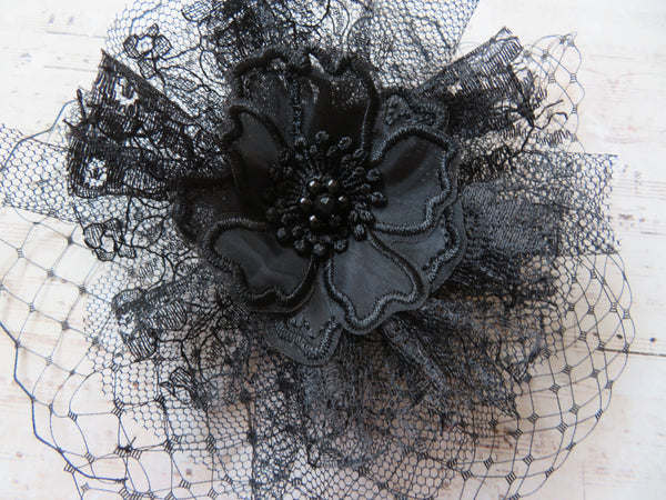 Black Lace and Net Florence Fascinator
