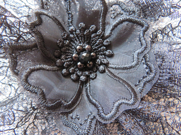 Black Lace and Net Florence Fascinator
