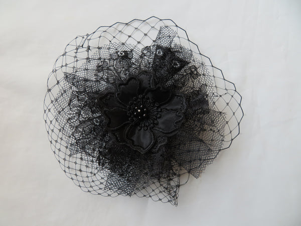 Black Lace and Net Florence Fascinator