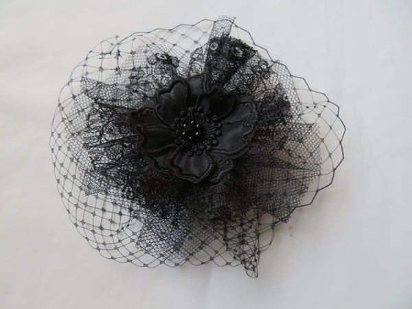 Black Lace and Net Florence Fascinator