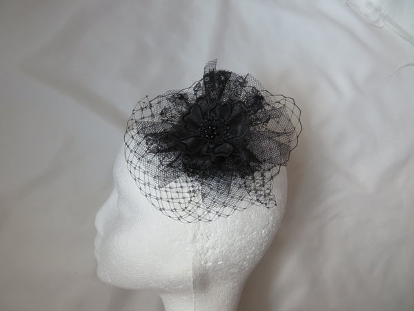 Black Lace and Net Florence Fascinator