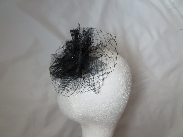 Black Lace and Net Florence Fascinator