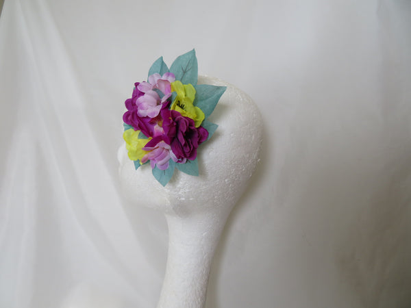 Aqua Pink and Yellow Penny Blossom Clip