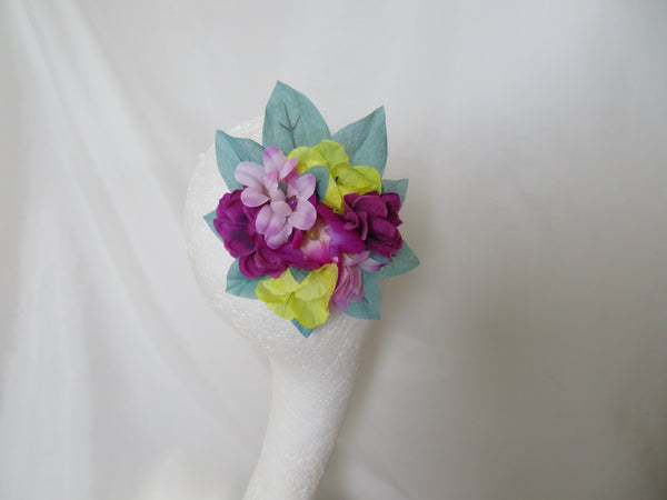 Aqua Pink and Yellow Penny Blossom Clip