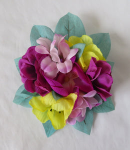 Aqua Pink and Yellow Penny Blossom Clip