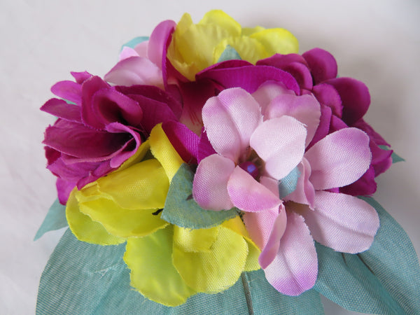 Aqua Pink and Yellow Penny Blossom Clip