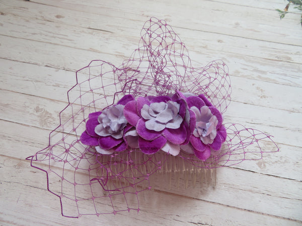 Magenta & Lilac Vintage Blossom Comb