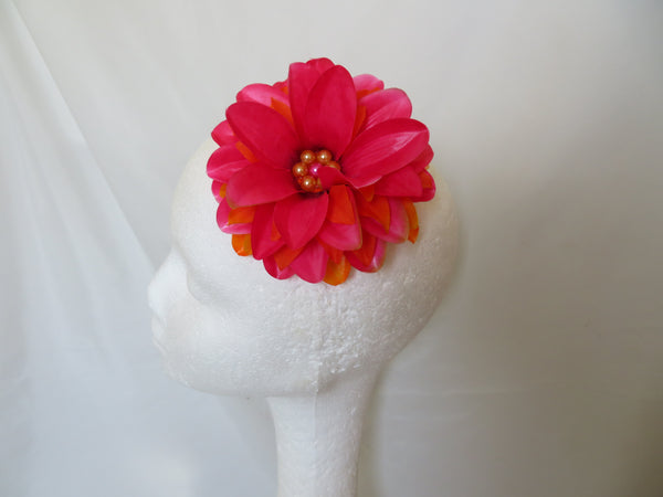 Dark Raspberry Pink and Orange Penny Blossom Hair Clip