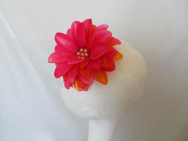 Dark Raspberry Pink and Orange Penny Blossom Hair Clip