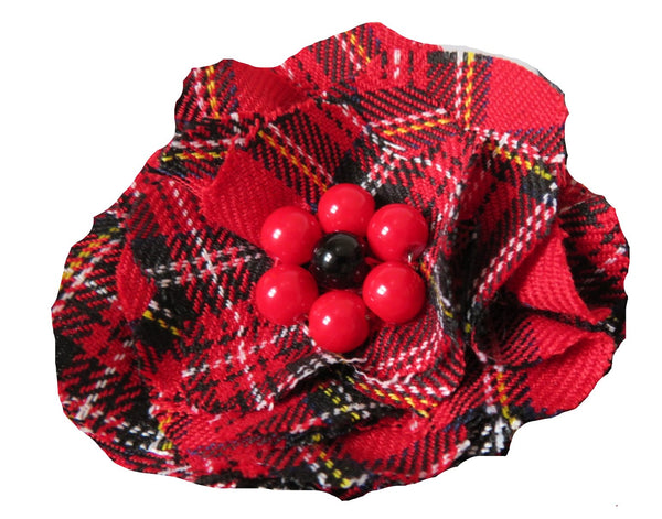 Tartan Fabric Flower Brooch