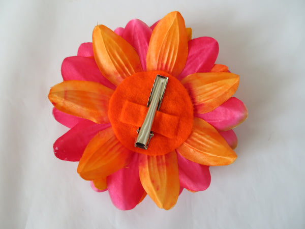 Dark Raspberry Pink and Orange Penny Blossom Hair Clip
