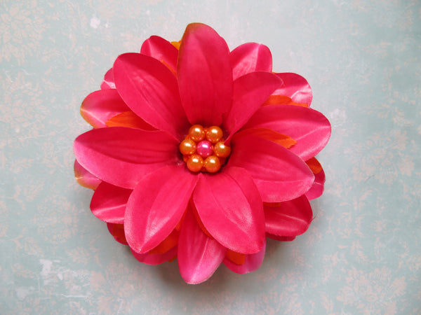 Dark Raspberry Pink and Orange Penny Blossom Hair Clip