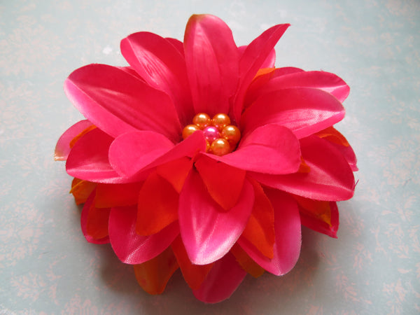 Dark Raspberry Pink and Orange Penny Blossom Hair Clip