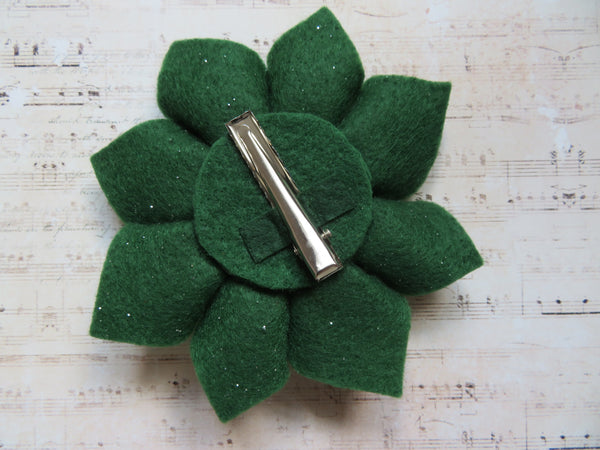 Dark Green Glitter Audrey Felt Flower Hair Clip