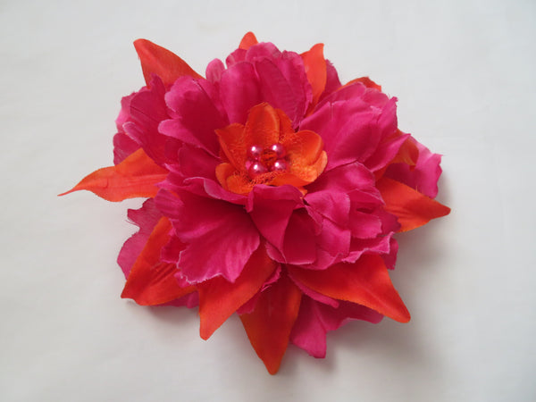 Raspberry Pink & Orange Penny Blossom Hair Clip