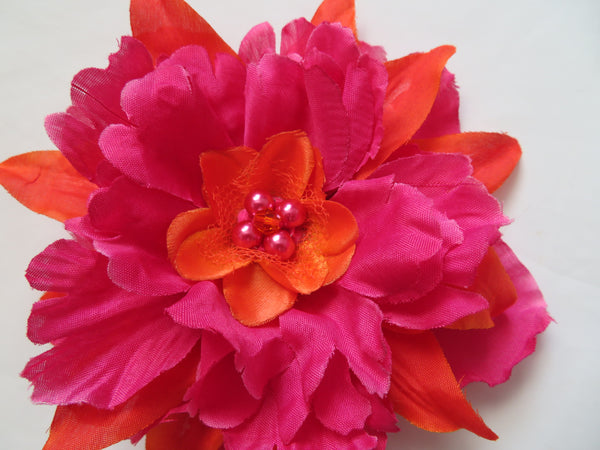 Raspberry Pink & Orange Penny Blossom Hair Clip