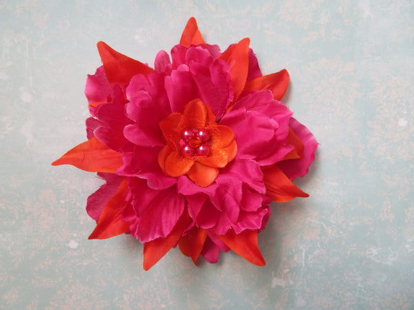 Raspberry Pink & Orange Penny Blossom Hair Clip