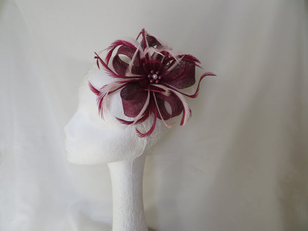 Burgundy Plum and Pale Pink Mini Lily Fascinator
