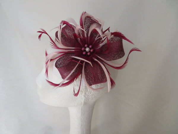 Burgundy Plum and Pale Pink Mini Lily Fascinator
