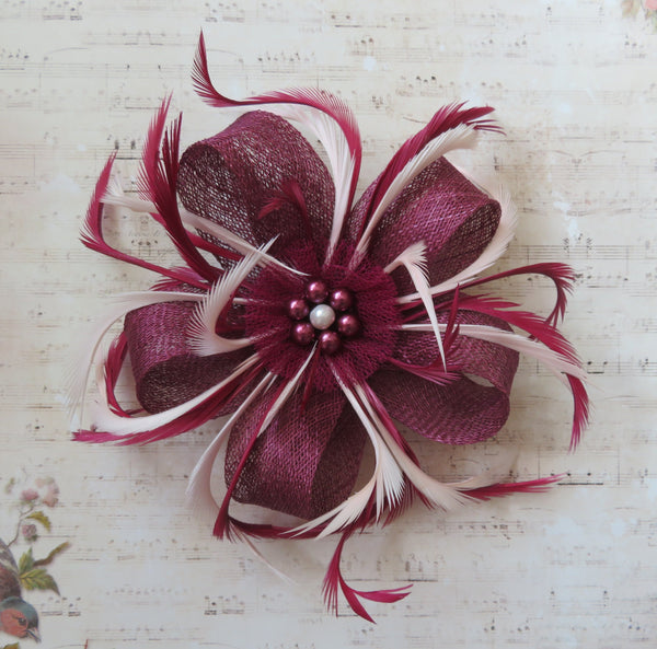 Burgundy Plum and Pale Pink Mini Lily Fascinator