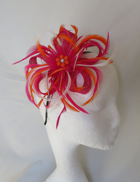 Cerise Pink Orange and Ivory Mini Lily Fascinator