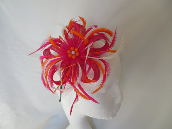 Cerise Pink Orange and Ivory Mini Lily Fascinator