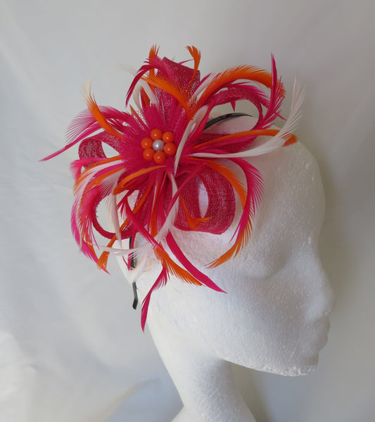 Cerise Pink Orange and Ivory Mini Lily Fascinator