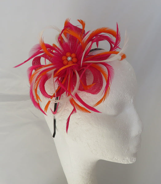 Cerise Pink Orange and Ivory Mini Lily Fascinator