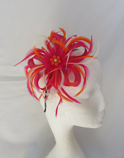 Cerise Pink Orange and Ivory Mini Lily Fascinator