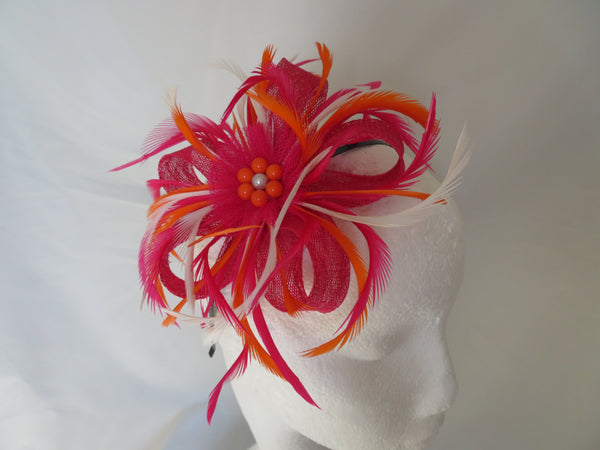 Cerise Pink Orange and Ivory Mini Lily Fascinator
