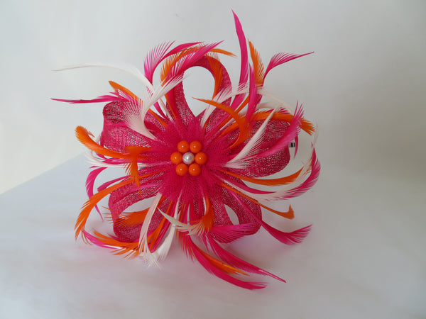 Cerise Pink Orange and Ivory Mini Lily Fascinator
