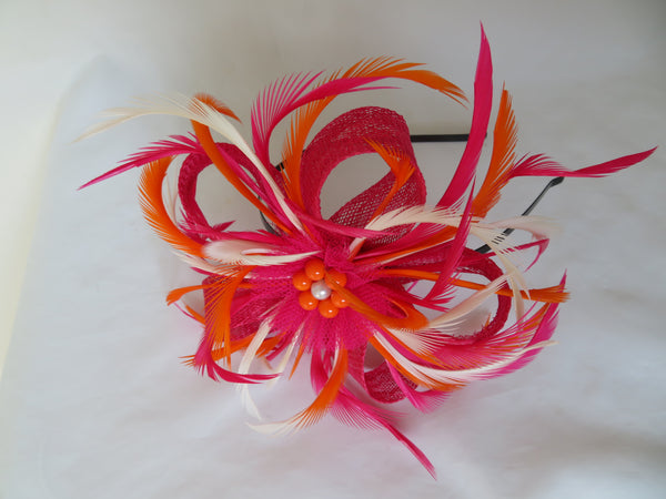 Cerise Pink Orange and Ivory Mini Lily Fascinator