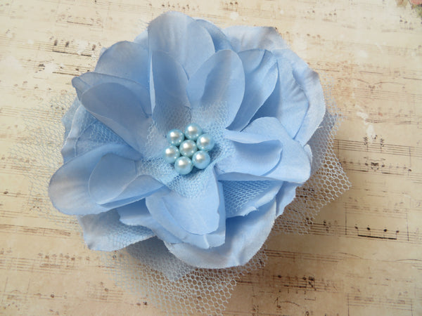 Pale Sky Blue Penny Blossom Hair Clip