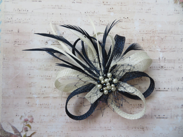 Navy and Ivory Roxi Fascinator